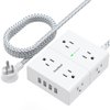 Extension Cord 6 Ft, Surge Protector Power Strip - 8 Widely Outlets 4 USB Ports 10 Ft Long Cord, Flat Plug, Wall Mount, 3-Side Outlet Extender Overload Protect for Home Office Dorm