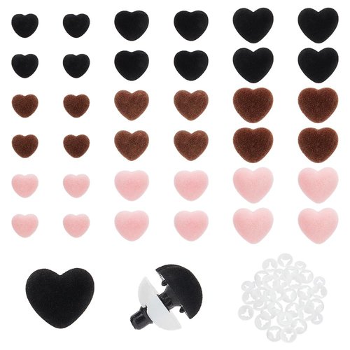 PH PandaHall 36pcs Flocking Safety Noses 3 Sizes Heart Noses Crafts Noses Amigurumi Noses Pink Nose Velvet Stuffed Animal Noses with Washers for Teddy Bear Puppets Plush Animals Crochet Making