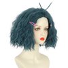 yuehong Short Dark Green Curly Wig Anime Wig Halloween Cosplay Costume Wig for Women with Purple Hairpins(Adult)