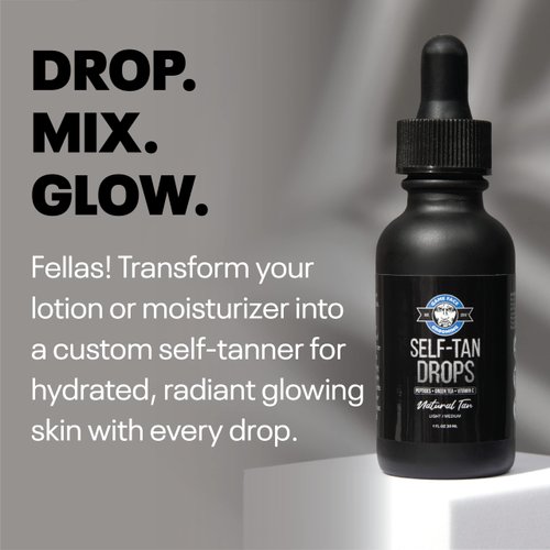 Game Face Grooming Self Tanner - Self Tanning Drops For Men | Color Correcting Self Tan Drops for Gradual & Natural Glow For Face & Body | Water Based, Vegan and Cruelty Free | Made In The USA