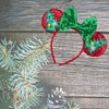 JUTTIRA Christmas Mouse Ears Hair Band Bow Headbands Xmas Headwear, Santa Claus Hair Hoop Princess Head Bopper Cosplay Costume Tiara (Red Green)