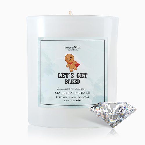 Let’s Get Baked Gingerbread Cookie Surprise Candle with Real GIA Diamond Inside | Foreverwick Candles | Scented Soy Candles Gifts for Women Aromatherapy Candle | All-Natural Soy Candle 14oz | 70h