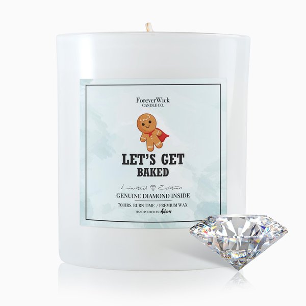 Let’s Get Baked Gingerbread Cookie Surprise Candle with Real GIA Diamond Inside | Foreverwick Candles | Scented Soy Candles Gifts for Women Aromatherapy Candle | All-Natural Soy Candle 14oz | 70h