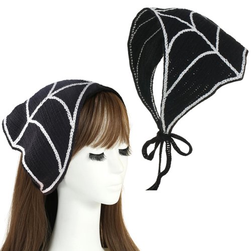 AIUPUOC Halloween Headband for Women Spider Web Hair Scarf Skull Hair Accessories Spiderweb Head Scarf Black Headband Hair Band Goth Accessories 1Pcs