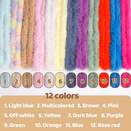Zlulary 39 Inch Jumbo Fur Pipe Cleaners Craft, 12 Pcs Thick Pipe Cleaners, Chunky Pipe Cleaners Chenille Stems Pipe Cleaners Craft Supplies for Beginners DIY Arts Craft Decorations (Bright)