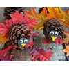 yaxwhty Thanksgiving Pinecone Trukey Craft Kit,Thankful Pinecone Craft with pom poms,Black Wiggle Googly Eyes, Pipe Cleaners,Artificial Maple Leaves,Colored Popsicle Sticks, Natural Pinecones﻿