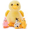 Karister 4 Pcs Duck Plush, Mom Duck Stuffed Animal with 3 Cute Stuffed Wind Up Duck Babies Toy, 11"Christmas Birthday Baby Shower Wind Up Plush Toys Gift for Kids Girls Boys, Animal Theme Party Decor