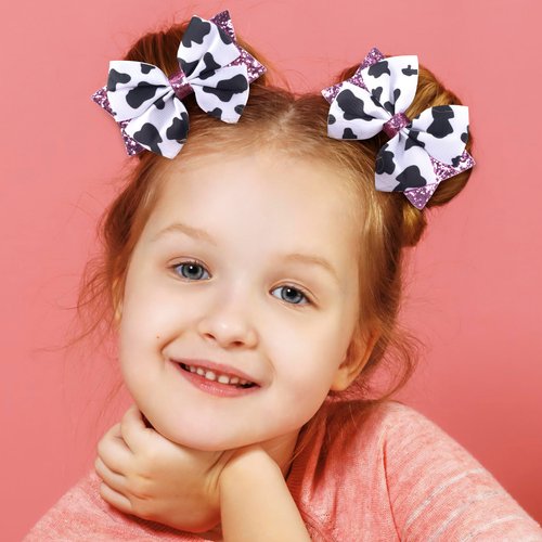 Mxxipp Cow Print Hair Bow Clips,2PCS Bow Hair Clips with Pink Grosgrain Ribbon,Cute Cow Print Clips Hair Accessories for Children Girls Birthday Party Decorat
