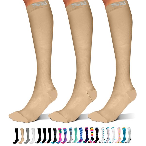 SB SOX 3-Pair Compression Socks (15-20mmHg) for Men & Women – Best Socks for All Day Wear! (S/M, 02 – Solid Nude)