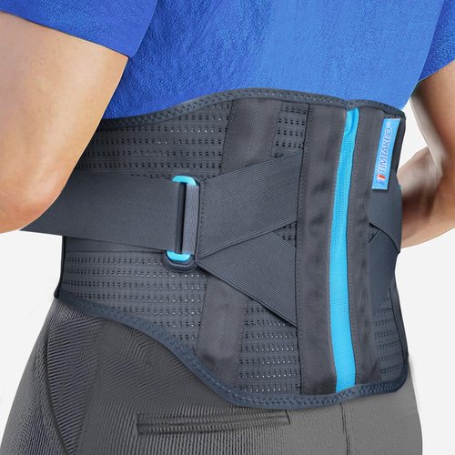 T TIMTAKBO Back Brace for Lower Back Pain With Lumbar Pad,Back Support for Women Men Herniated Disc,Sciatica,Scoliosis,Lumbar Support Belt for Waist Pain Relief (Gray/Blue,L/XL Fit Belly 29.5"-37.5")