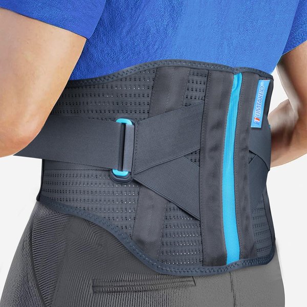 T TIMTAKBO Back Brace for Lower Back Pain With Lumbar Pad,Back Support for Women Men Herniated Disc,Sciatica,Scoliosis,Lumbar Support Belt for Waist Pain Relief (Gray/Blue,L/XL Fit Belly 29.5"-37.5")