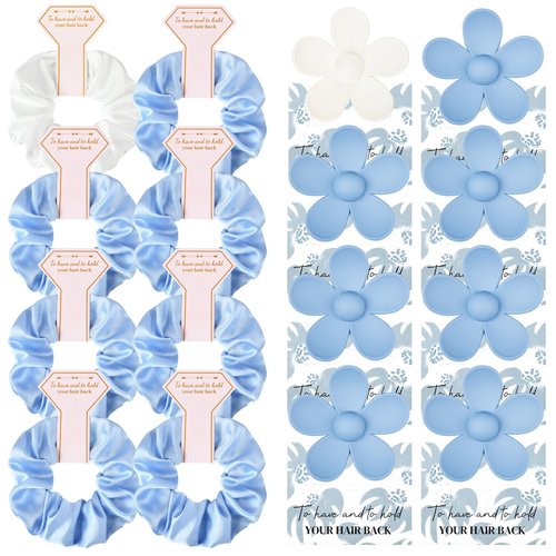 DEEKA 16 Pcs Bridesmaid Proposal Gifts Set Flower Hair Claw Clips with Floral Card & Satin Scrunchies Proposal Box Bridal Party Gift Bridesmaids Bachelorette Party Favors (White&Light Blue)