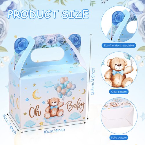 36 Pieces Bear Baby Shower Party Favor Boxes Cute Bear Treat Boxes Paper Candy Cookies Box Decoration for Baby Shower Party Supplies Gender Reveal Bear Themed Birthday Party Decor (Blue)