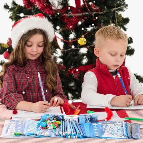 Christmas Stationery Party Favors for Kids, 24Pack Christmas Stationery Set With Pencils Stickers Erasers for Christmas Stocking Stuffers, Christmas Classroom Gifts Treats for Students Kids Bulk