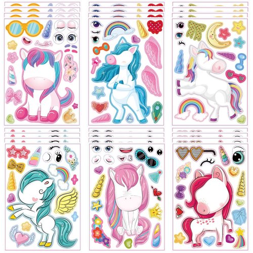 24 Sheets Make Your Own Unicorn Stickers Make A Face Stickers for Kids Toddlers with Unicorns DIY Craft Stickers Kids Party Favor Supplies Crafts