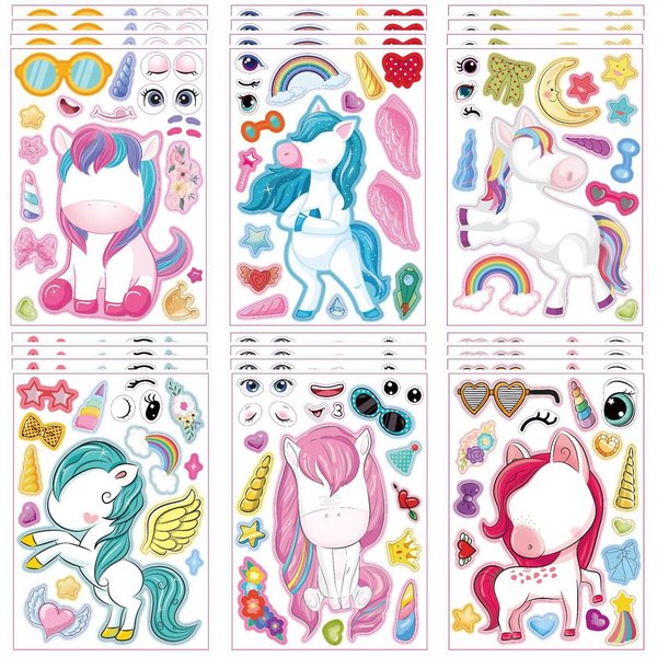 24 Sheets Make Your Own Unicorn Stickers Make A Face Stickers for Kids Toddlers with Unicorns DIY Craft Stickers Kids Party Favor Supplies Crafts