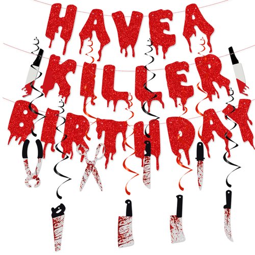 Have a Killer Birthday Party Banner, Halloween Horror Birthday Party Decorations, Halloween Bloody Horror Movie Birthday Party Decorations, Halloween Zombie Vampire Party Decorations