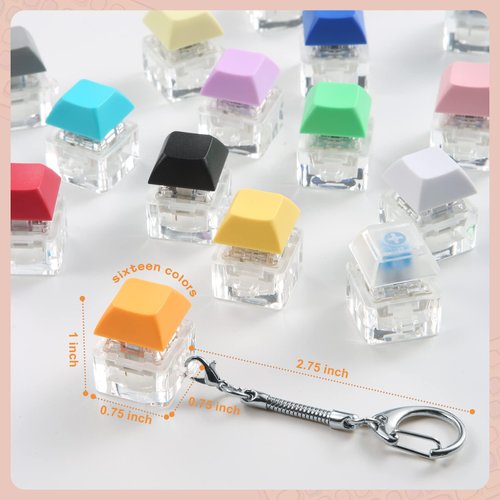 Yeetec 16 Pack Fidget Keyboard Keychain Toys, Finger Keyboard Fidget Toy, Keycap Fidget Keychain for Stress Relief, DIY Crafts, Party Supplies, 16 Colors