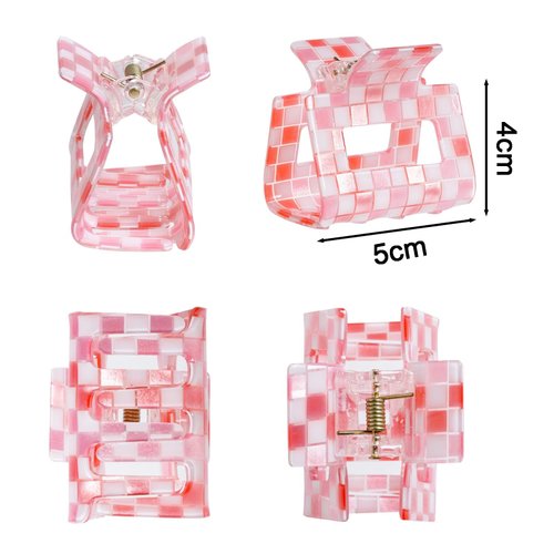 baotongle 4pcs Checkered Hair Claw Clips for Thin Hair Checkered Hair Clips Acrylic Small Claw Clip with Strong Hold for Women Girls Long Short Hair (5x4cm/2x1.57inches, Pink,green,red,orange)