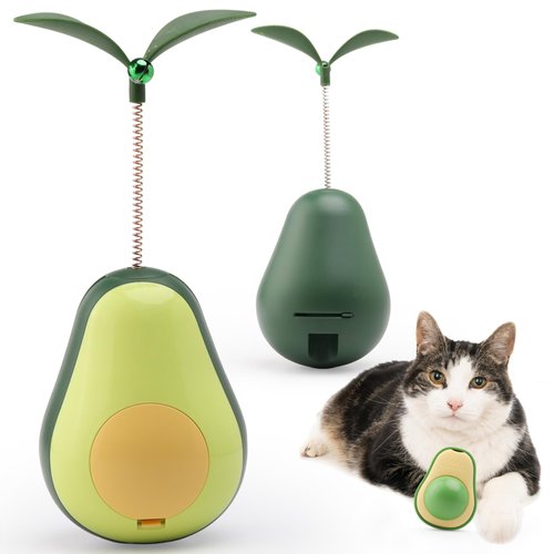 Nopisen 3-in-1 Cat Catnip Toys-Interactive Cat Toys for Indoor Cats, Catnip Toys for Cats with Feather Cat Toy Wand & Cat Treat Dispenser, Tumbler Avocado Cat Puzzle Feeder