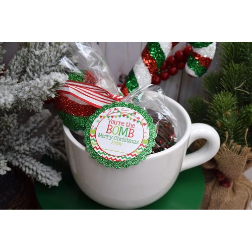 You're The Bomb Merry Christmas Themed Hot Cocoa Bomb Packaging Sticker Labels, Total of 40 2" Circle Stickers (20 Sets of 2) by AmandaCreation