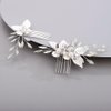 Chargances 2pcs Wedding Silver Flower Leaf Hair Comb Bridal Pearl Handmade Hair Side Comb Set Bride Flower Hair Piece Wedding Hair Accessories for Women and Girls (Silver)