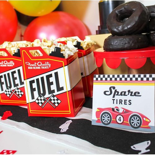 4E's Novelty 24 Race Car Popcorn Treat Boxes with 24 Checkered Flags, Black and White Racing Flag 6" x 4" (Serves 24) For Race Car Birthday Party Supplies, Monster Truck, Racing Theme Decorations