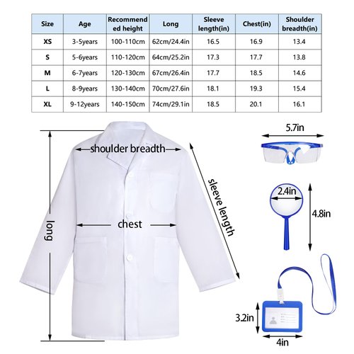 mifengda Doctor Scientist Costume Kids Lab Coat Costume and Goggles for Kids Children Scientist Doctor Costume Dress Up Kit with Goggles ID Card Magnifying Glass for Kids Halloween Costume Role Play