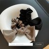Crymystal Silky Ribbon Bow Hair Ties Khaki Bow Elastic Band Bow Hair Rope Tie Satin Bow Ponytail Holder Beaded Hair Rope Long Ponytail Scrunchies Hair Accessories for Women and Girls (Khaki)