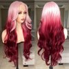 FABÉLLE Pink Wig Lace Front Wigs 30 Inch Glueless Wig Body Wave for Women Pre Plucked with Baby Hair Gradient Pink Color Synthetic Wig