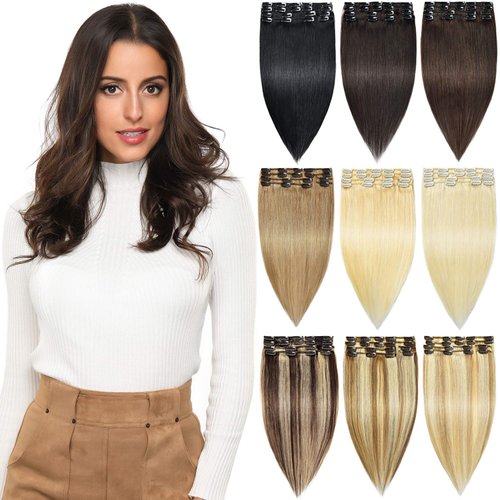 ROSEBUD Clip in Hair Extensions REMY Human Hair 8Pcs 18 Clips 75g/Set 22 Inch Platinum Blonde