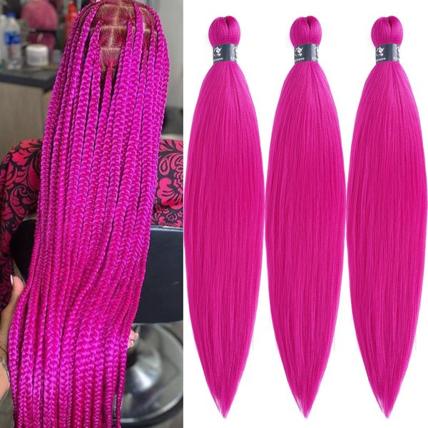 UPruyo Pink Braiding Hair Pre Stretched Kanekalon Braiding Hair Extensions for Braiding Box Braids Synthetic Knotless Prestretched Pre Sectioned Braiding Hair Pink 26 inch