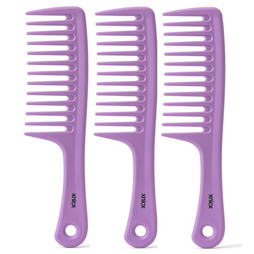 xnicx 3pcs Wide Tooth Comb Set,Detangling Hair Comb for Curly,Wet,Thick Hair,Hair Brush Shower Comb Detangler Hair Wide Comb with Care Handgrip Comb Styling Comb for Women,Men Macaron Purple