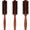 Boao 3 Pieces Boar Bristle Round Brush for Blow Drying Round Hair Brush with Wood Handle Quiff Roller Brush for Women Men (10/12/ 14 Rows)