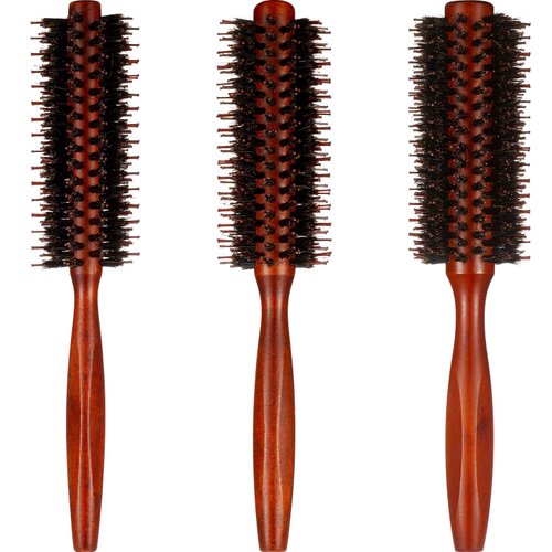 Boao 3 Pieces Boar Bristle Round Brush for Blow Drying Round Hair Brush with Wood Handle Quiff Roller Brush for Women Men (10/12/ 14 Rows)