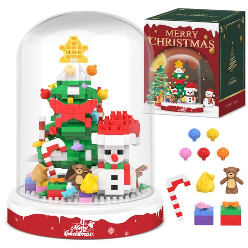 Christmas Tree Snowman Building Blocks, 516 PCS Toy Building Sets Christmas Decor, Christmas Ornament Building Kit with Dust Cover, Christmas Tree Toy Stocking Stuffers for Kids Adults