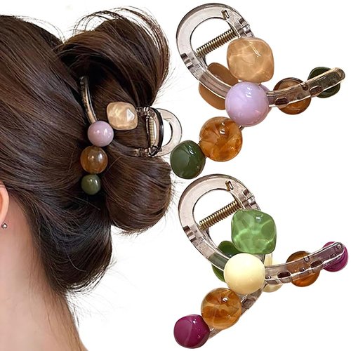 2pcs Hair Claw Clips,Colorful Jelly Claw Hair Clip Non-slip Hair Clips Claw,Medium Claw Clips for Thick Thin Hair,Sweet Cute Claw Clips Decorative Hair Clips Hair Accessories for Women Girl