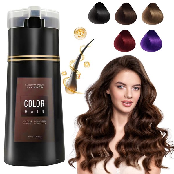 NIUYOU Hair Dye Shampoo,Hair Instant Dye Shampoo,Hair Dye Shampoo 3 in 1,Black Hair Dye Shampoo for Men & Women,Gray Covers (Dark Brown)
