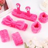 Atoden Spa Headband and Wristband Set Skincare Headband Makeup Headband Bowknot Snail Headbands Wrist Bands for Washing Face Cute Animal Face Wash Headband for Women Girls (Hot Pink)