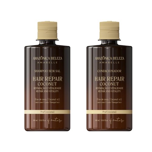 Amazonica Beleza Coconut Shampoo and Conditioner Set, Repairs Damaged Hair and Restores Hair Proteins for Healthy, Vital Hair, with Coconut Oil, Sulfate & Parabens Free, Professional Line, 10 Oz