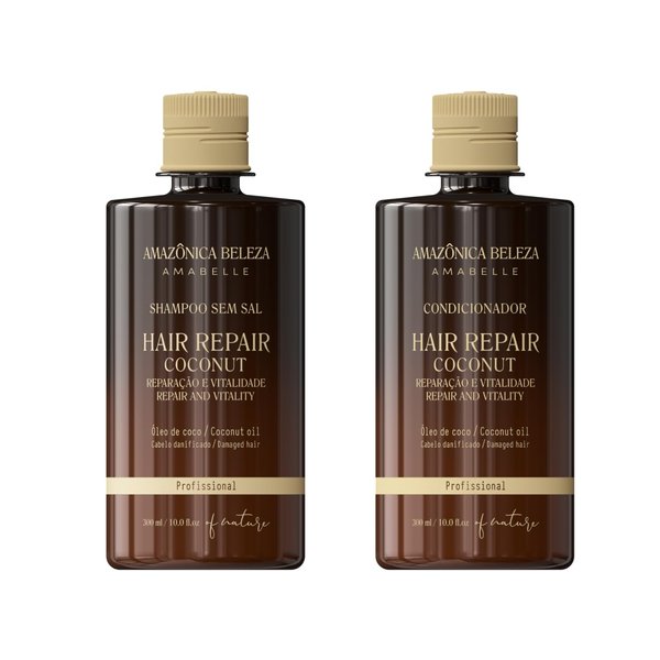 Amazonica Beleza Coconut Shampoo and Conditioner Set, Repairs Damaged Hair and Restores Hair Proteins for Healthy, Vital Hair, with Coconut Oil, Sulfate & Parabens Free, Professional Line, 10 Oz