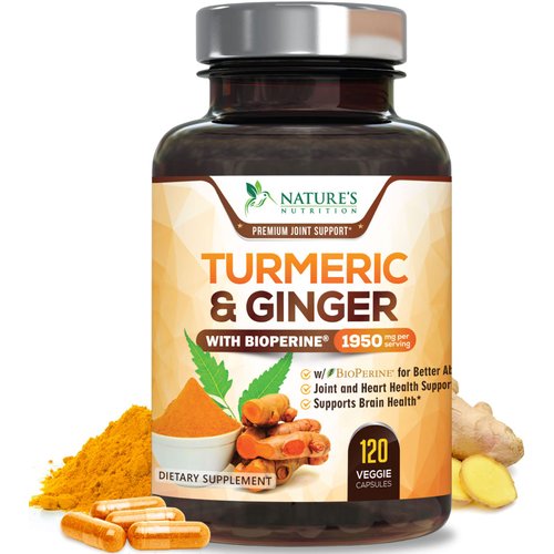 Turmeric Curcumin with BioPerine & Ginger 95% Curcuminoids 1950mg - Black Pepper Extract for Max Absorption, Nature's Joint Support Supplement, Herbal Turmeric Pills, Vegan Non-GMO - 120 Capsules