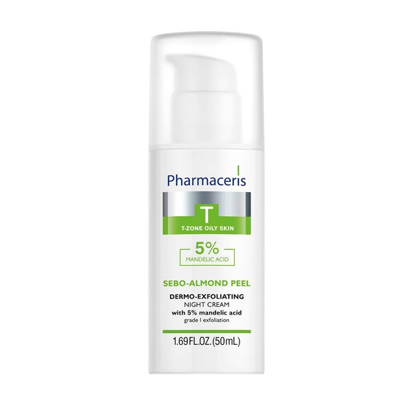 Pharmaceris SEBO ALMOND PEEL 5% Dermo-Exfoliating Night Cream with 5% Mandelic Acid, Reduces Imperfections, Evens Tone, Smooths Texture, For Radiant Skin, 1.69 fl oz