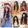 NOSTALGIA Long Brown Wigs with Bangs 26 Inches Curly Wavy Wig for Women Brown Mixed Blonde Highlight Wig Synthetic Wigs for Girls Daily Party Use