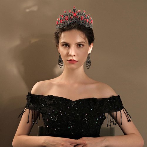 Red Crown, CIEHER Evil Queen Crown, Queen of Hearts Crown Rhinestone Crowns for Women, Vintage Queen of Hearts Accessories Gothic Wedding Tiara Crystal Crown for Girls, Luxury Red and Black Crown for