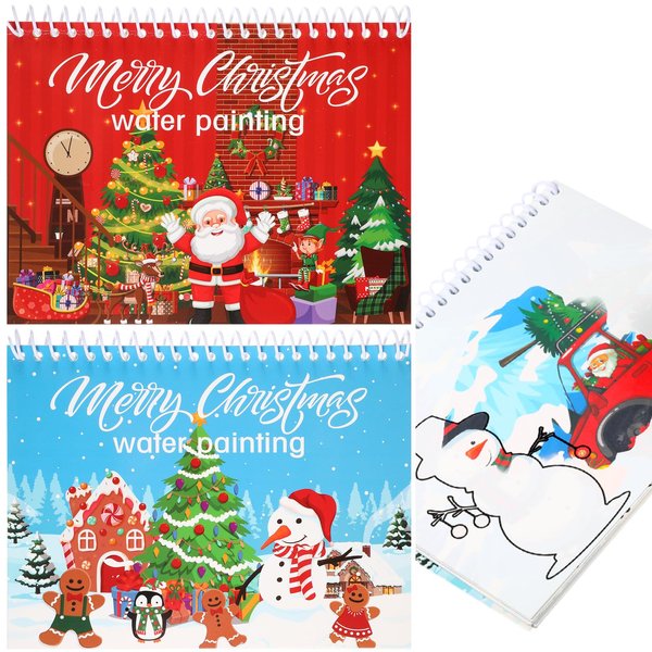 Clabby 2 Pcs Christmas Water Coloring Books Reusable Water Painting Book with 2 Pens Christmas Stocking Stuffers Doodle Books for Christmas Winter Holiday Gifts Drawing Supplies Xmas Party Favors