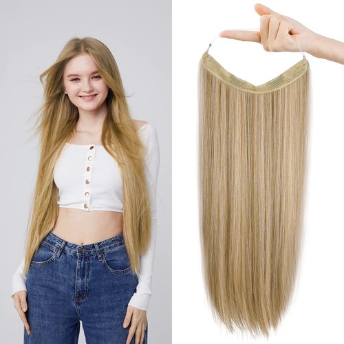 REECHO Invisible Wire Hair Extensions with Transparent Headband Adjustable Size Removable Secure ...