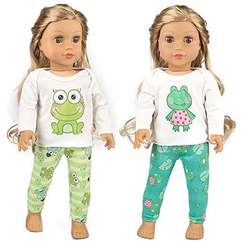 Ecore Fun 2 Sets 16-18 Inch Doll Clothes Pajamas Outfits for 18 Inch Girl Doll - 2 Pcs Tops + 2 Pcs Pants