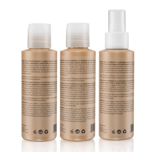 MOEHAIR Travel Trio pack of Protein Infused Shampoo (3.4 Fl Oz), Protein Infused Conditioner (3.4 Fl Oz) and Leave-in Conditioner (3.4 Fl Oz) | Hair Strengthening Moisturizing and Hydrating Travel Size Hair Care Set