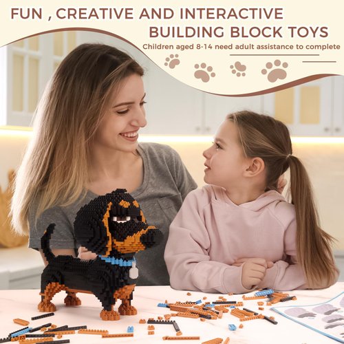 GaoDeBuChou Dachshund Micro Building Block Set,2100 Pieces Animals Dog Mini Bricks kit,Cute Birthday Gifts,Prizes,Suitable for Adults and 14+Teens